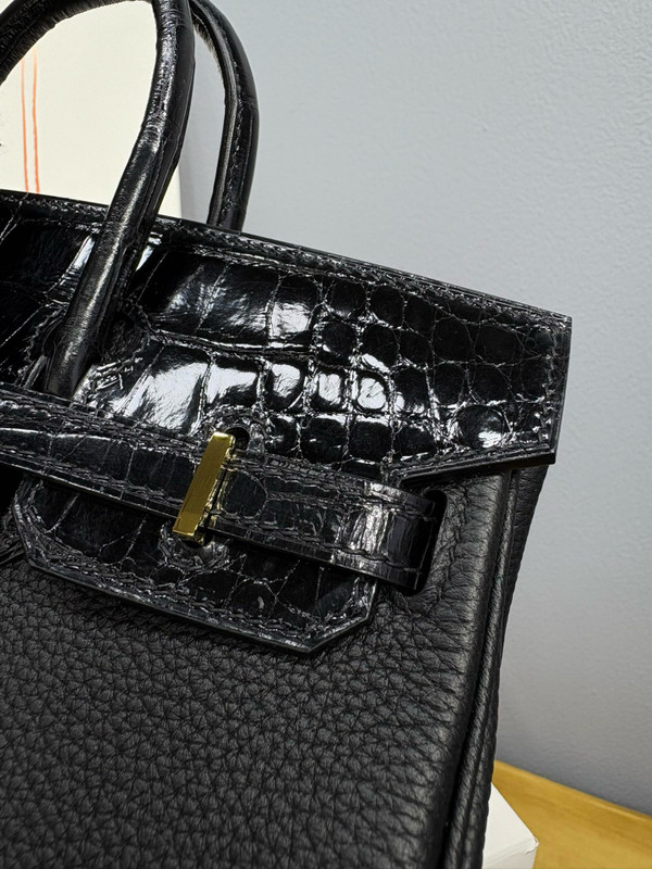 Hermes Birkin Touch 25 Black Porosus Crocodile Black Togo  leather with Gold Hardware