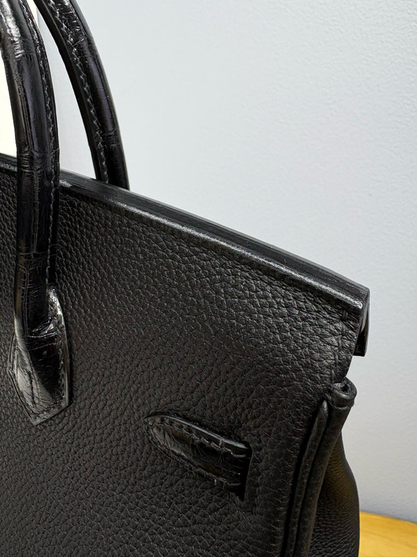 Hermes Birkin Touch 25 Black Porosus Crocodile Black Togo  leather with Gold Hardware