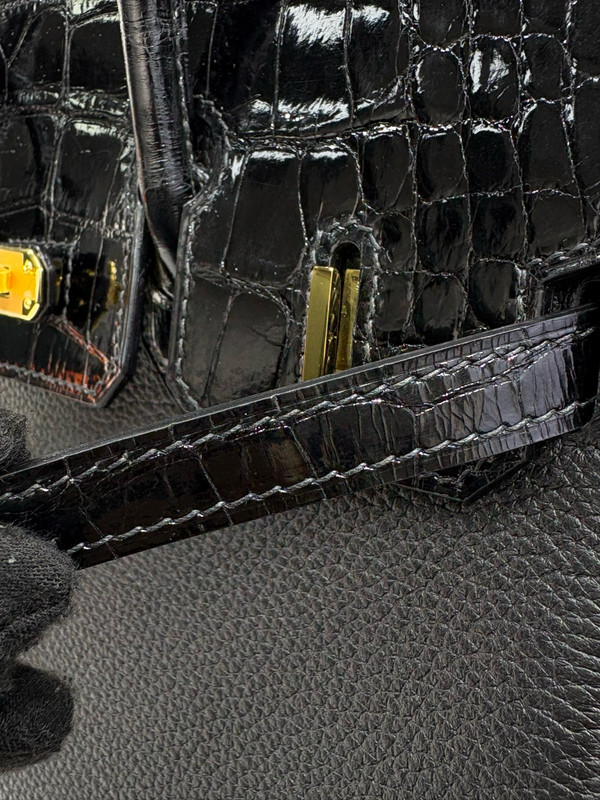 Hermes Birkin Touch 25 Black Porosus Crocodile Black Togo  leather with Gold Hardware