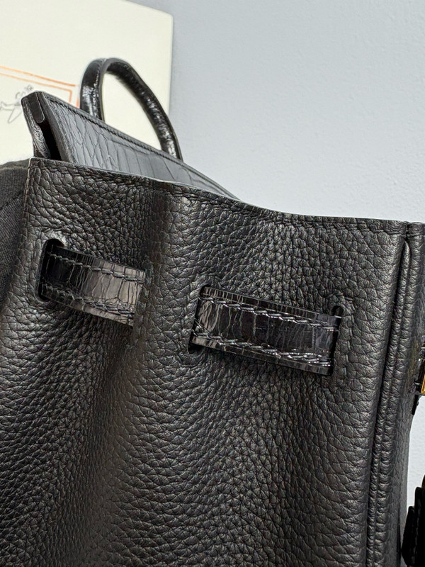 Hermes Birkin Touch 25 Black Porosus Crocodile Black Togo  leather with Gold Hardware