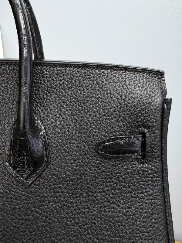 Hermes Birkin Touch 25 Black Porosus Crocodile Black Togo  leather with Gold Hardware