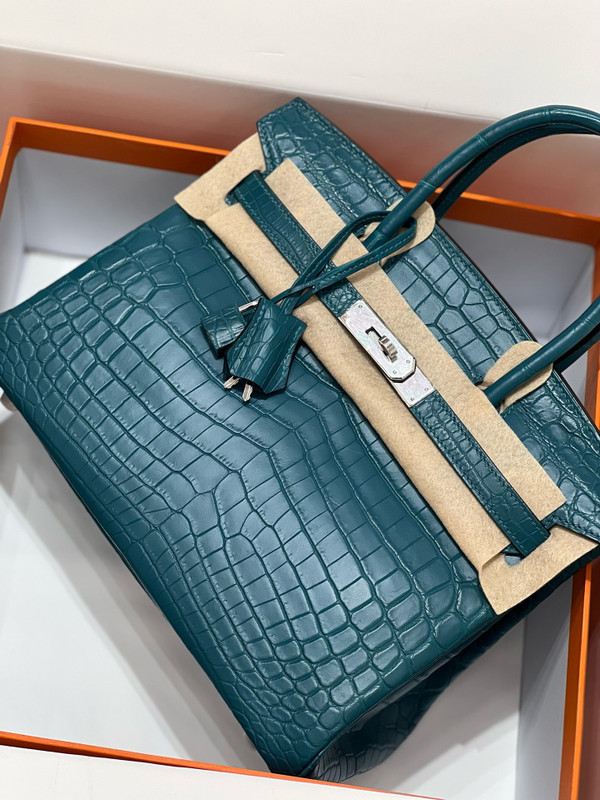 Hermes Birkin Bag 30 In Vert Bosphore Niloticus Crocodile with Palladium hardware
