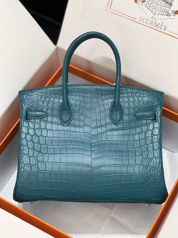 Hermes Birkin Bag 30 In Vert Bosphore Niloticus Crocodile with Palladium hardware