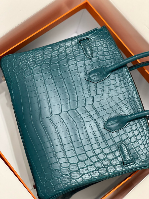 Hermes Birkin Bag 30 In Vert Bosphore Niloticus Crocodile with Palladium hardware