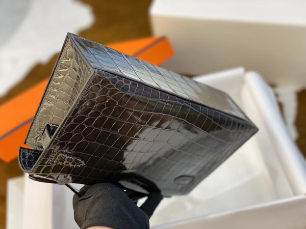 Hermès Shiny Graphite  Alligator Kelly Pochette Palladium Hardware