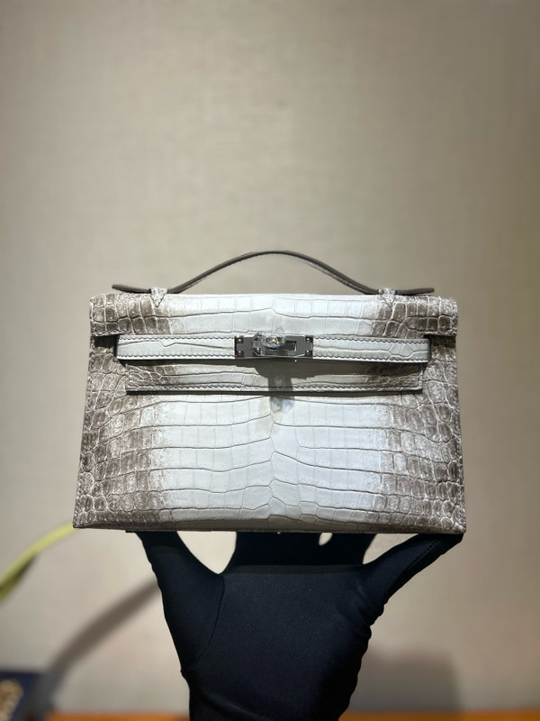 Hermès Matt Himalaya Alligator Kelly Pochette Palladium Hardware