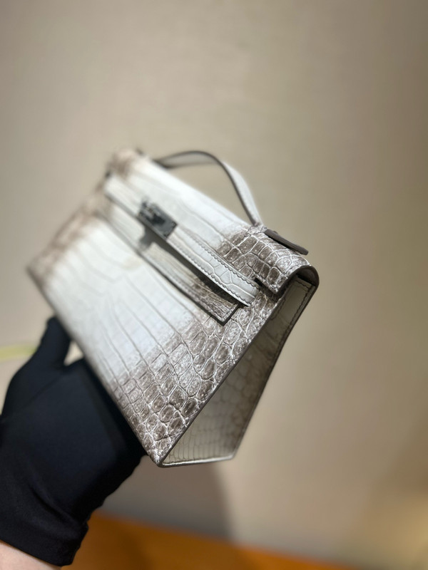 Hermès Matt Himalaya Alligator Kelly Pochette Palladium Hardware