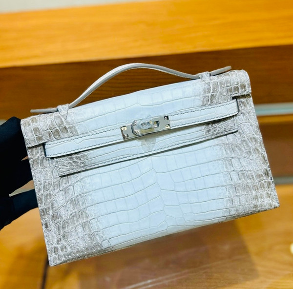 Hermès Matt Himalaya Alligator Kelly Pochette Palladium Hardware