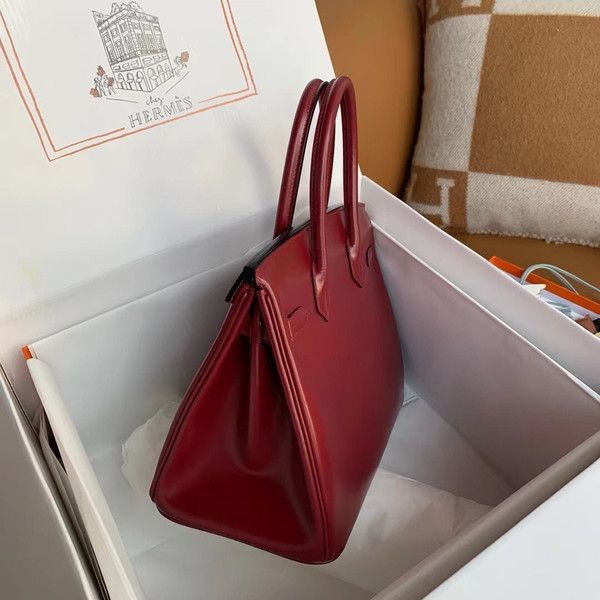 Hermes Rouge Grenat Birkin 30 Box Calf Palladium Hardware