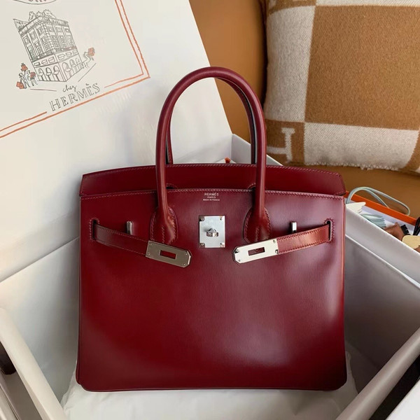 Hermes Rouge Grenat Birkin 30 Box Calf Palladium Hardware