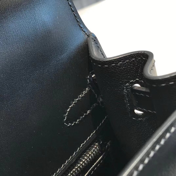 Hermès Black Kelly Sellier 25 Box Leather Palladium Hardware