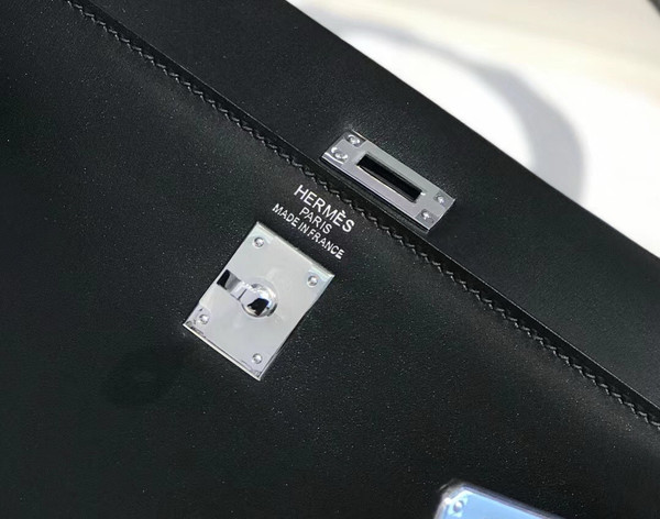 Hermès Black Kelly Sellier 25 Box Leather Palladium Hardware