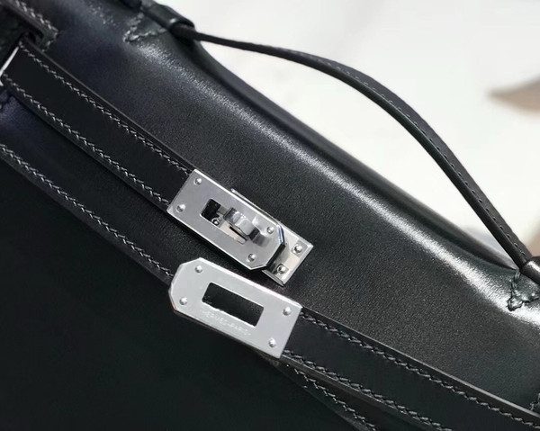 Hermès Black Mini Kelly Pochette Box Calf Leather Palladium Hardware