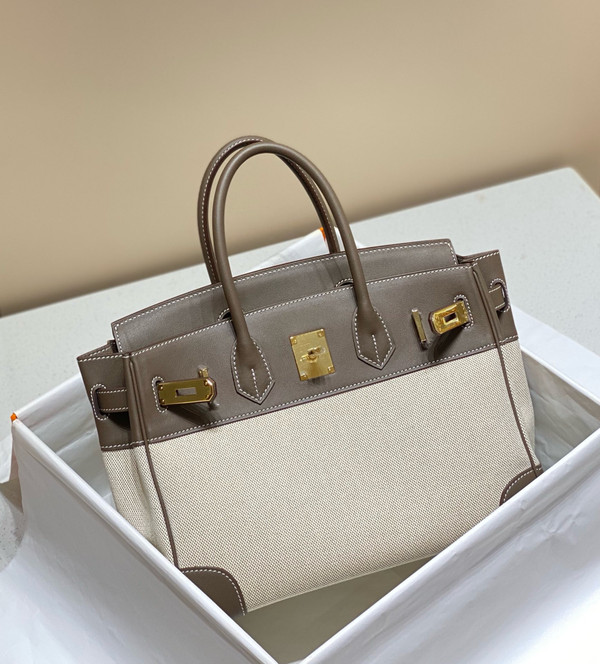 Hermès Birkin 30 Bag Toile Etoupe Swift Leather