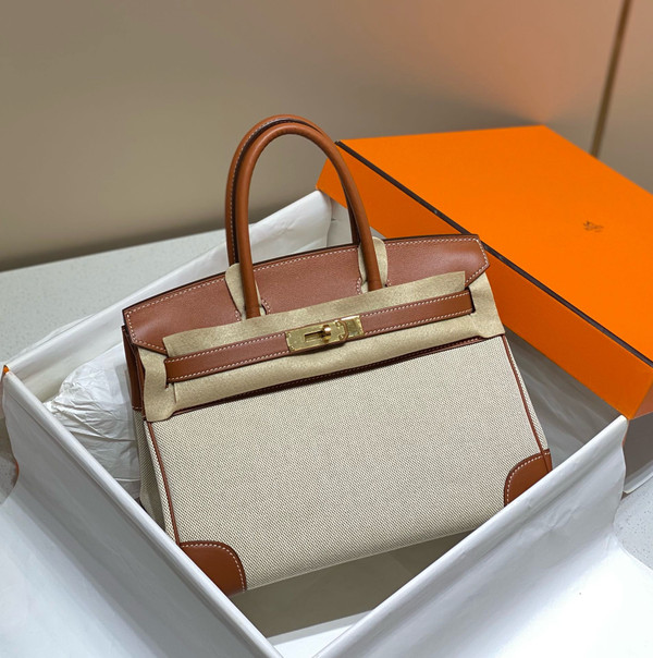Hermès Birkin 30 Bag Toile Gold Swift Leather
