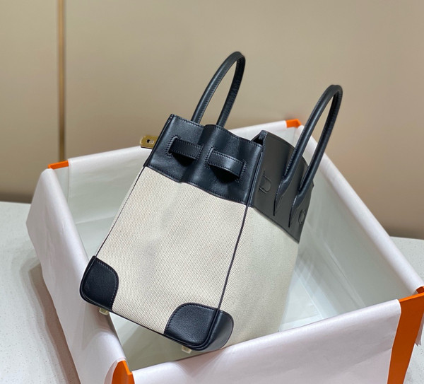 HERMÈS Toile Birkin 35 with Black Swift Leather