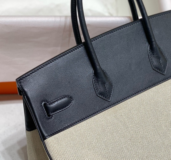 HERMÈS Toile Birkin 35 with Black Swift Leather