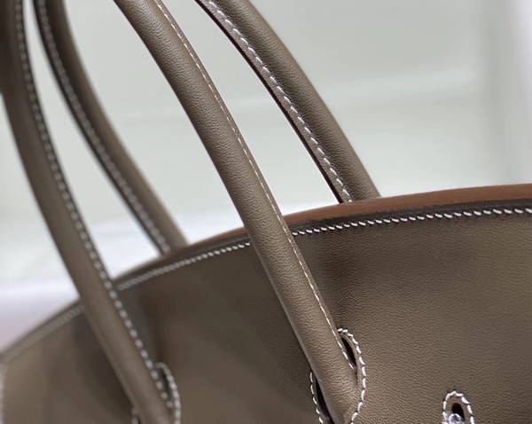 HERMÈS Toile Birkin 35 with Etoupe Swift Leather