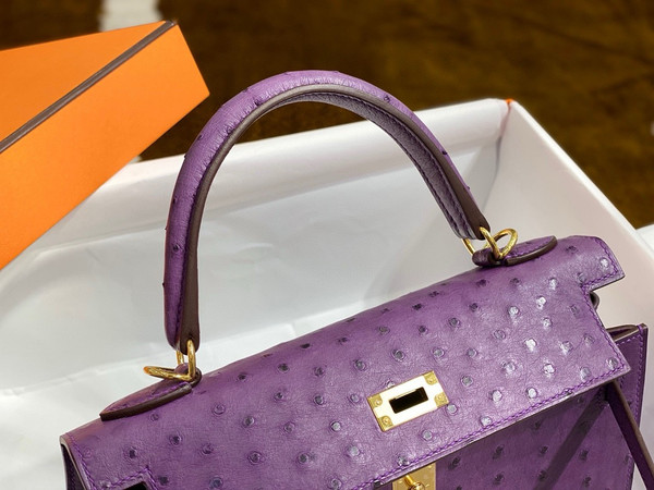 Hermès Kelly 25 Anemone Ostrich With Gold Hardware