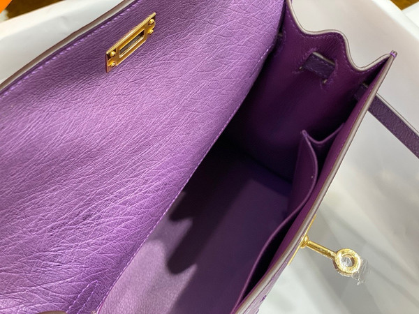 Hermès Kelly 25 Anemone Ostrich With Gold Hardware
