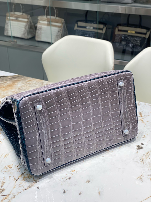 Hermes Special Order Green/ Grey  Birkin 40 in Porosus  Crocodile with Palladium hardware