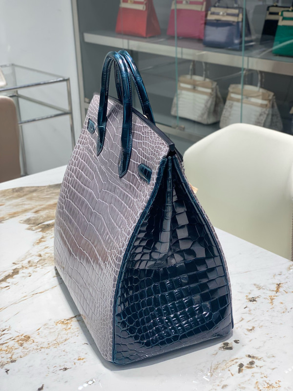 Hermes Special Order Green/ Grey  Birkin 40 in Porosus  Crocodile with Palladium hardware