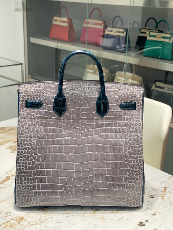 Hermes Special Order Green/ Grey  Birkin 40 in Porosus  Crocodile with Palladium hardware