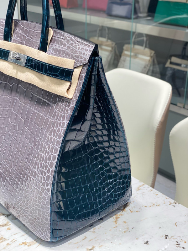 Hermes Special Order Green/ Grey  Birkin 40 in Porosus  Crocodile with Palladium hardware