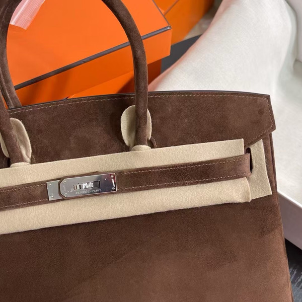 Hermès Birkin 35 cm Chocolate Suede Leather Palladium Hardware