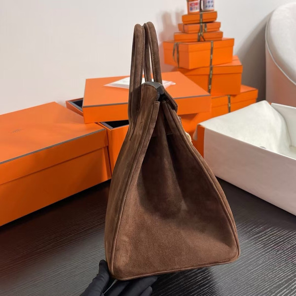 Hermès Birkin 35 cm Chocolate Suede Leather Palladium Hardware
