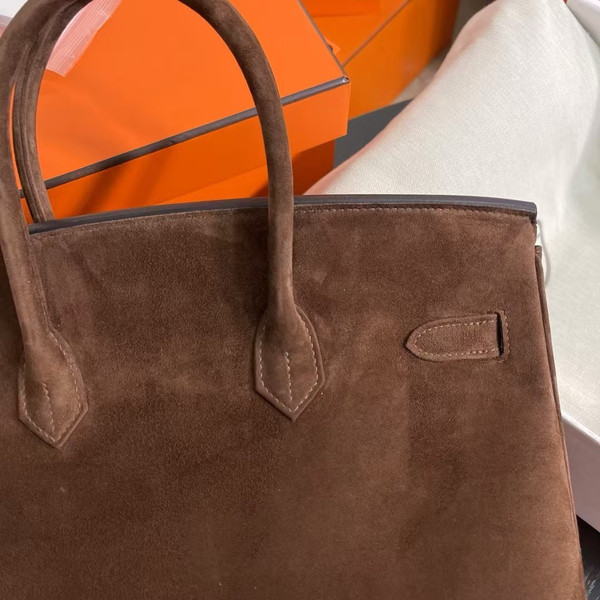 Hermès Birkin 35 cm Chocolate Suede Leather Palladium Hardware