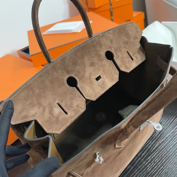 Hermès Birkin 35 cm Chocolate Suede Leather Palladium Hardware