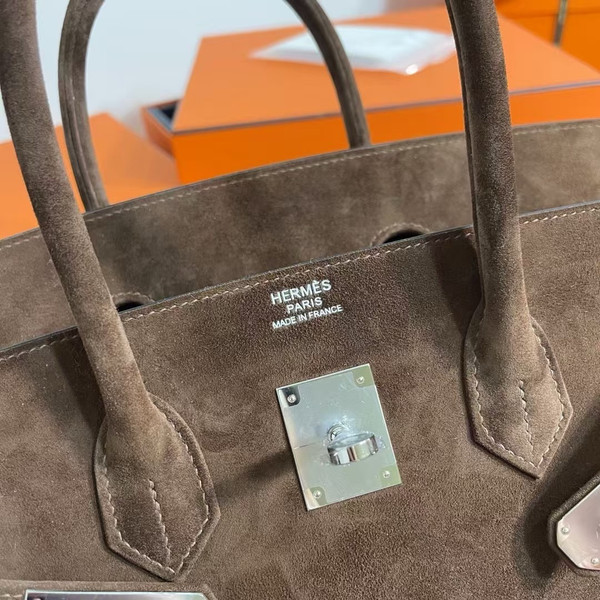 Hermès Birkin 35 cm Chocolate Suede Leather Palladium Hardware