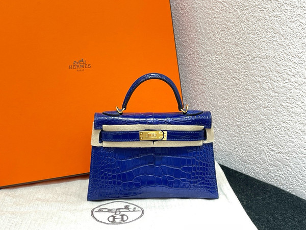 Hermès Kelly 20 Mini II Blue Electric Alligator Gold Hardware