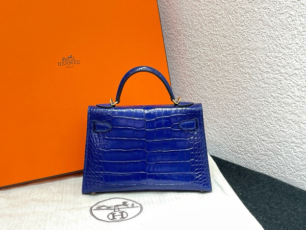Hermès Kelly 20 Mini II Blue Electric Alligator Gold Hardware