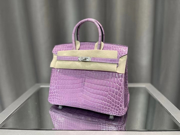Hermès Birkin 25 Lavender Shiny Crocodile Niloticus Palladium Hardware
