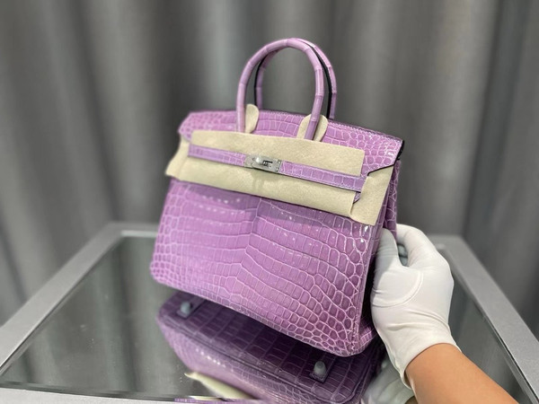 Hermès Birkin 25 Lavender Shiny Crocodile Niloticus Palladium Hardware