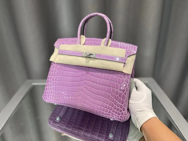 Hermès Birkin 25 Lavender Shiny Crocodile Niloticus Palladium Hardware