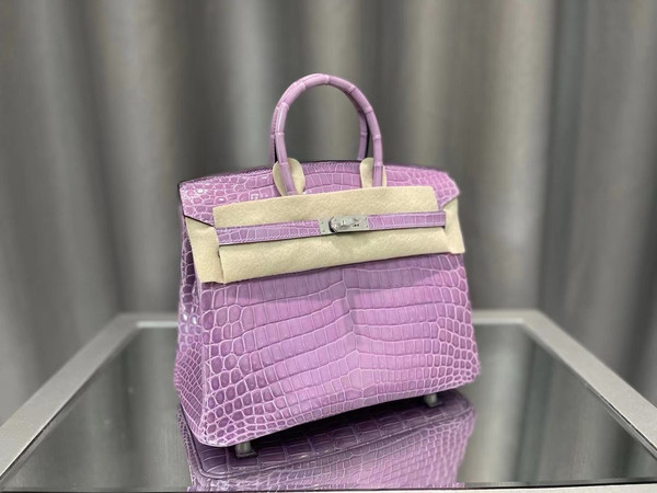 Hermès Birkin 25 Lavender Shiny Crocodile Niloticus Palladium Hardware