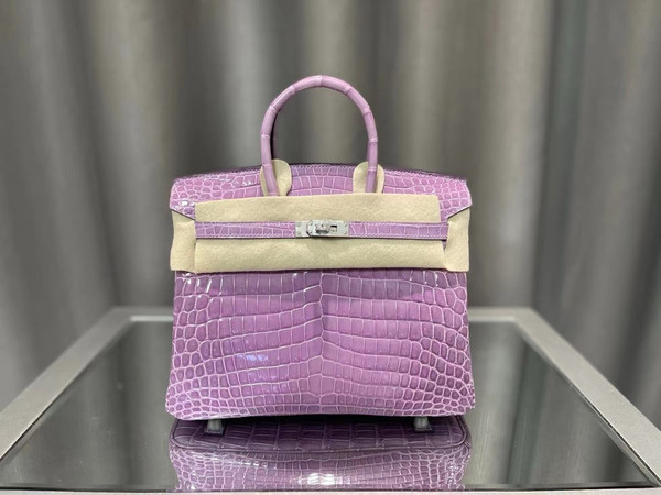 Hermès Birkin 25 Lavender Shiny Crocodile Niloticus Palladium Hardware