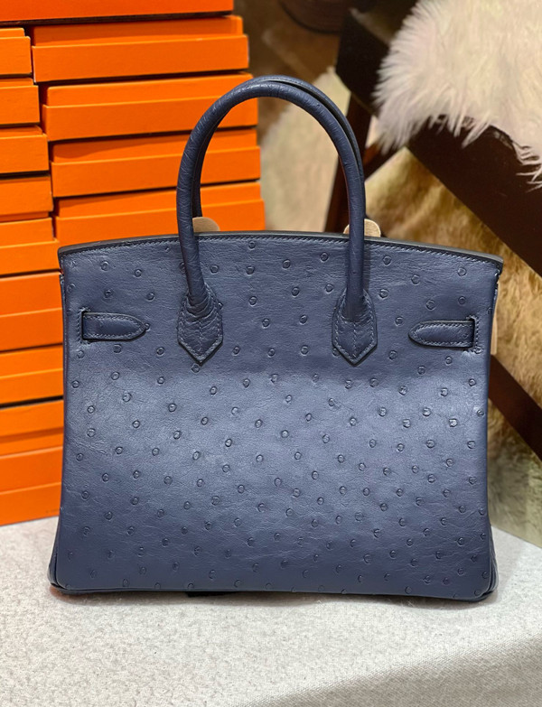 Hermes Navy Birkin Bag 30cm KK Ostrich Leather Palladium Hardware