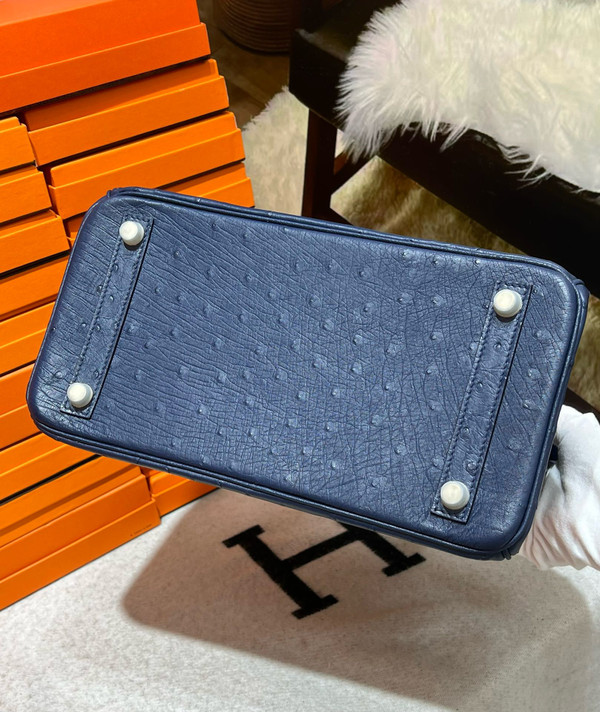 Hermes Navy Birkin Bag 30cm KK Ostrich Leather Palladium Hardware