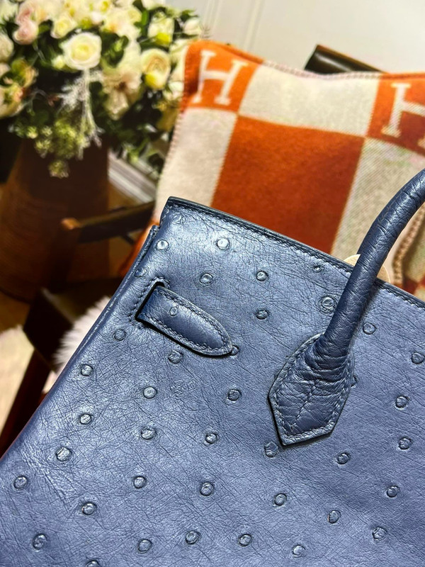 Hermes Navy Birkin Bag 30cm KK Ostrich Leather Palladium Hardware