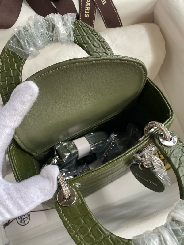 Christian Dior Lady Dior Mini Crocodile Crystal Hardware Green