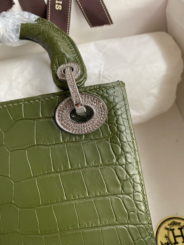 Christian Dior Lady Dior Mini Crocodile Crystal Hardware Green