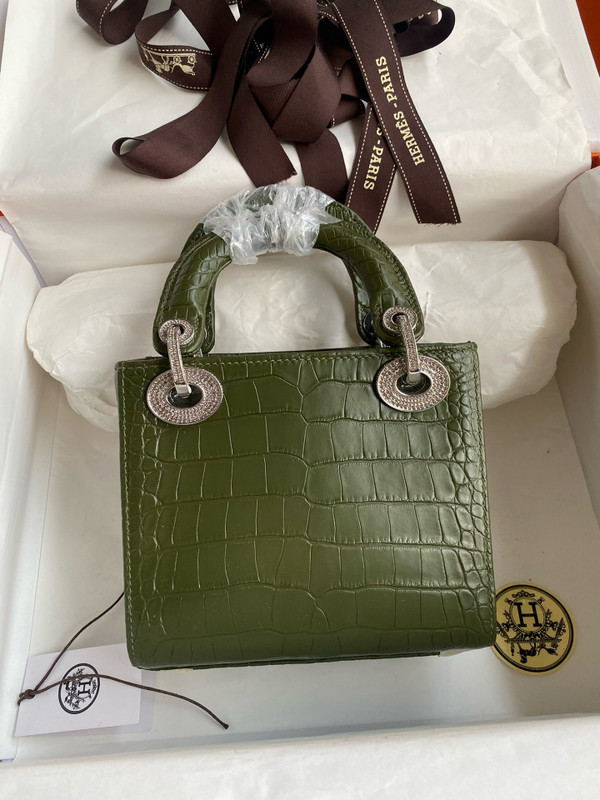 Christian Dior Lady Dior Mini Crocodile Crystal Hardware Green