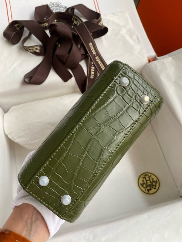 Christian Dior Lady Dior Mini Crocodile Crystal Hardware Green