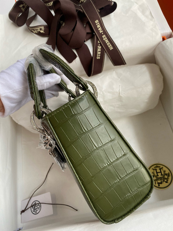 Christian Dior Lady Dior Mini Crocodile Crystal Hardware Green