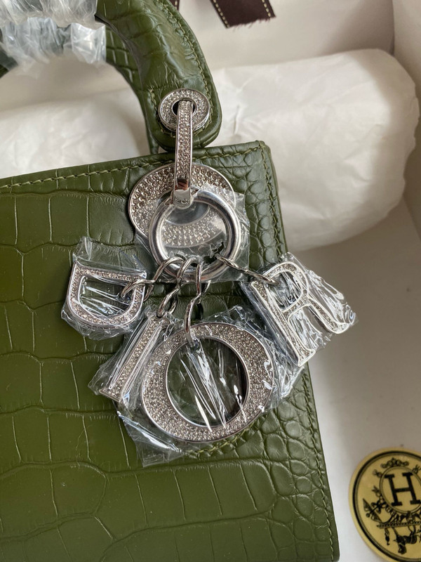 Christian Dior Lady Dior Mini Crocodile Crystal Hardware Green