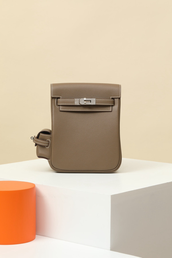 HERMÈS KELLY JUMP BAG ETOUPE SWIFT LEATHER  PALLADIUM HARDWARE